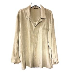 Bachrach Shirt Mens XL Beige Suede Feel Schaket Button Front Made in Italy
